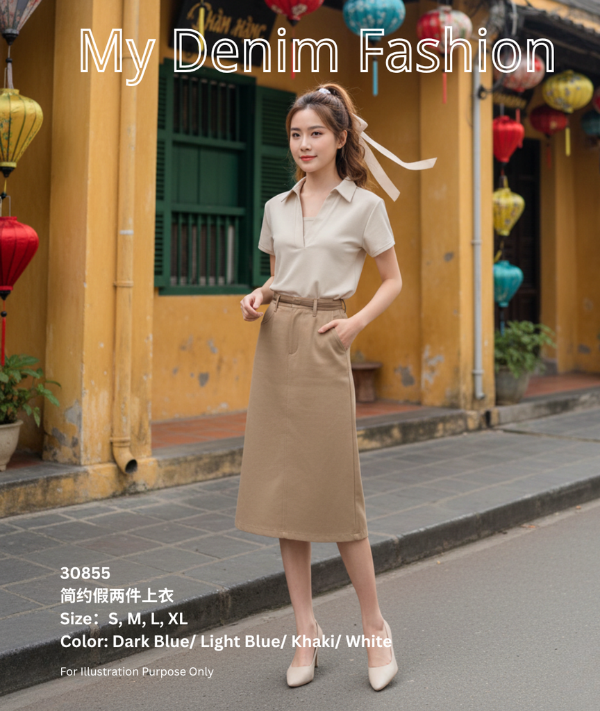 Premium V Neck Blouse 简约假两件上衣 (ME.7) 30855
