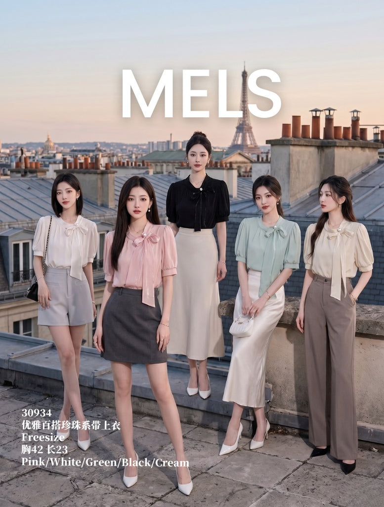 Premium Classy Versatile Pearl Tie-Neck Top 优雅百搭珍珠系带上衣 (ME.4) 30934