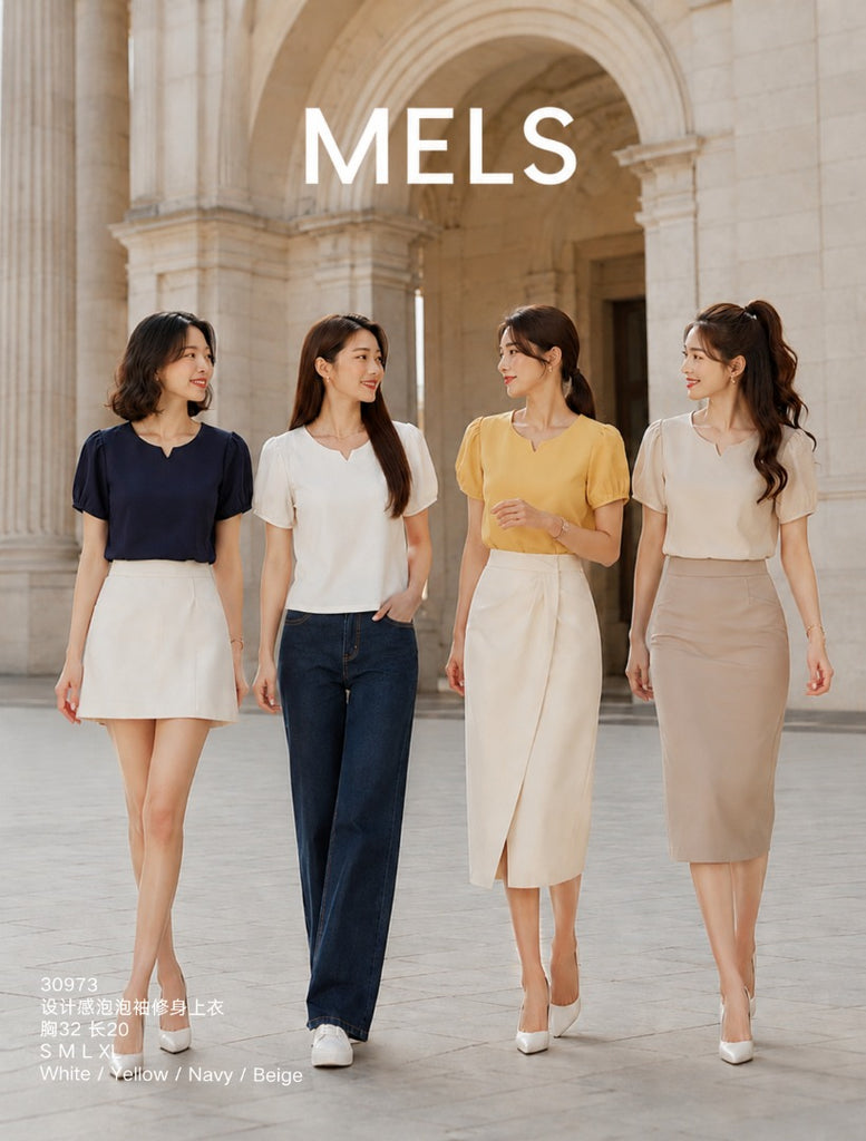 Premium Slim-Fit Puff Sleeve Top 设计感泡泡袖修身上衣 (ME)30973
