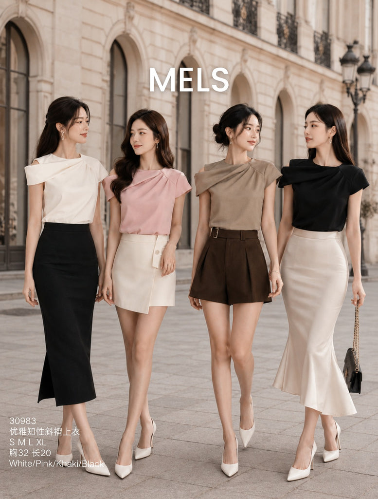 Premium Elegant Intellectual Asymmetric Pleated Top 优雅知性斜褶上衣 (ME.8)30983