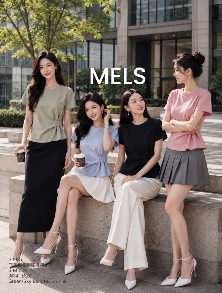 Premium Round Neck Top with Waist Pleating 气质圆领侧腰竖褶上衣 (ME)30987