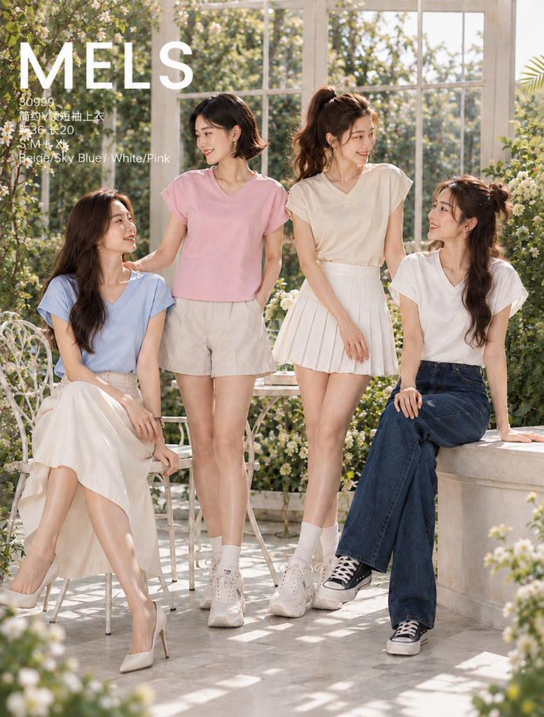 Premium Casual V-Neck Short Sleeve Blouse 简约V领短袖上衣 (ME.8)30999