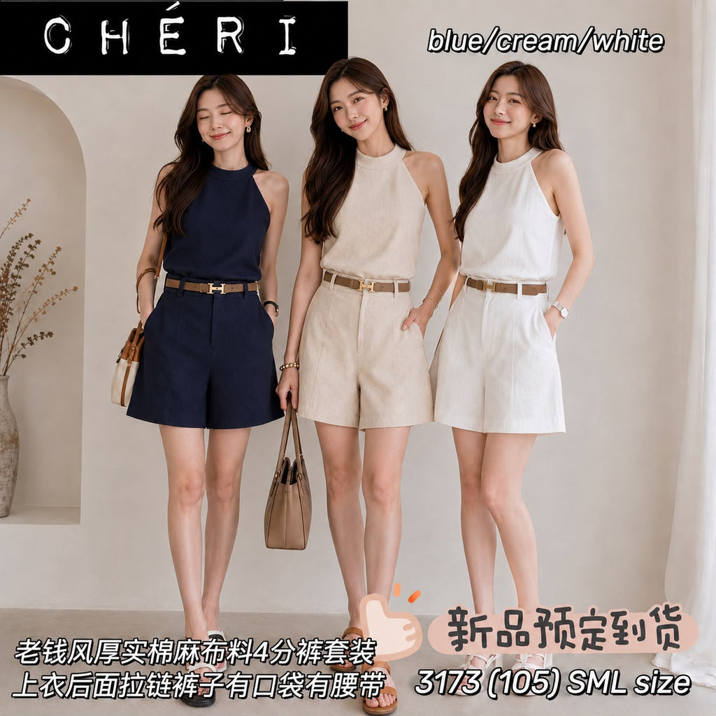 Premium Cut in Linen Shorts Set 老钱风厚实麻棉料四分裤套装 (CH.4)3173
