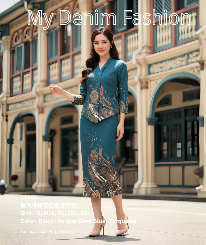 (Presale)Premium Batik OL Dress (预售) Exclusive 卖家-假两件印花巴迪连衣裙 (ME) 31991