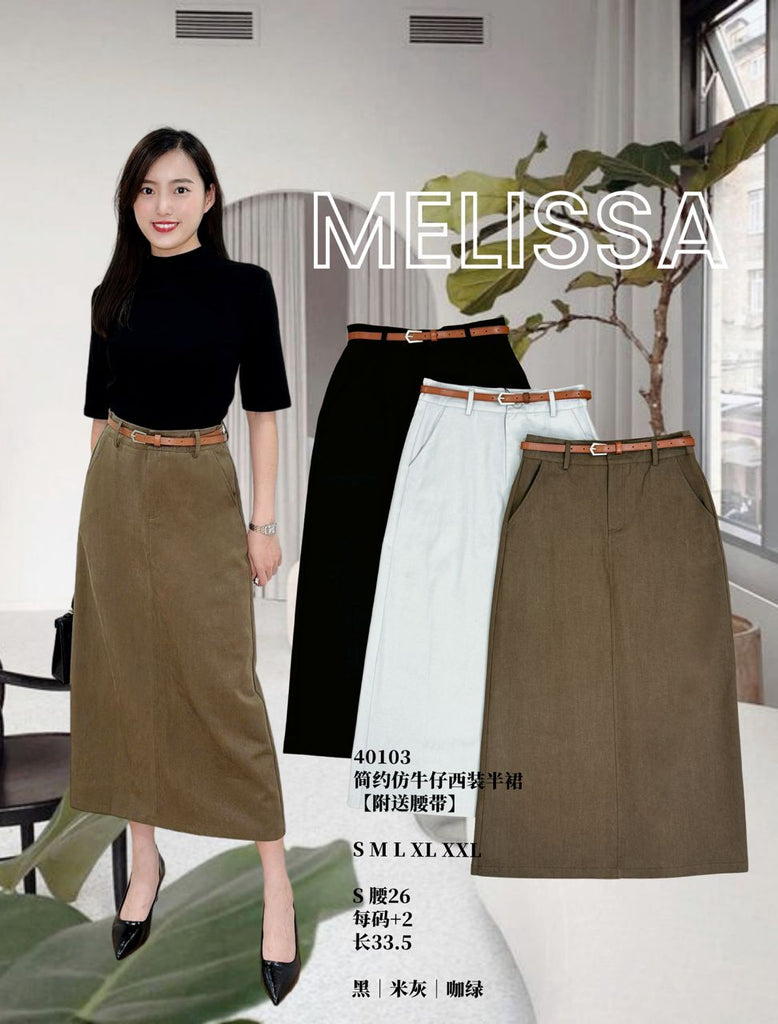 Premium Casual Midi Skirt 高品简约仿牛仔西装半裙 (ME.4) 40103