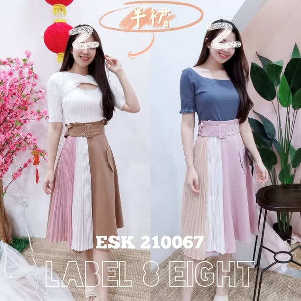 Premium Pleated Panel Chiffon Skirt 雪纺拼色百褶半身裙 (LA) ESK210067