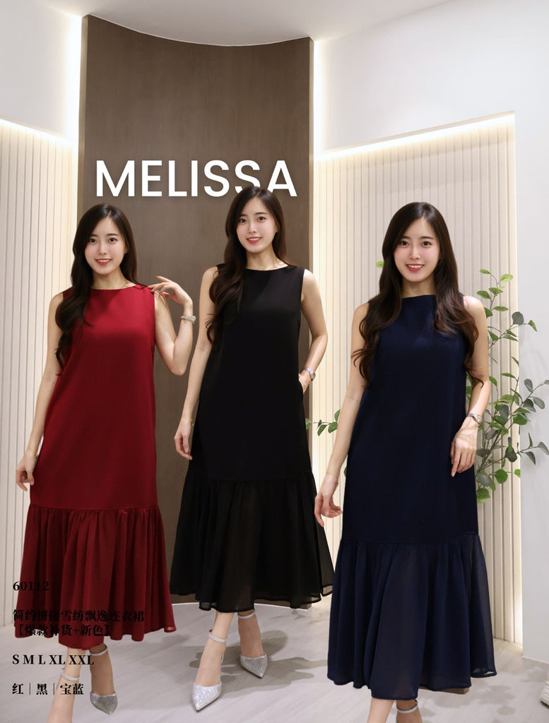 Premium Sleeveless Chiffon-Panel Dress 高品简约无袖雪纺拼接连衣裙 (ME.8)60112-1