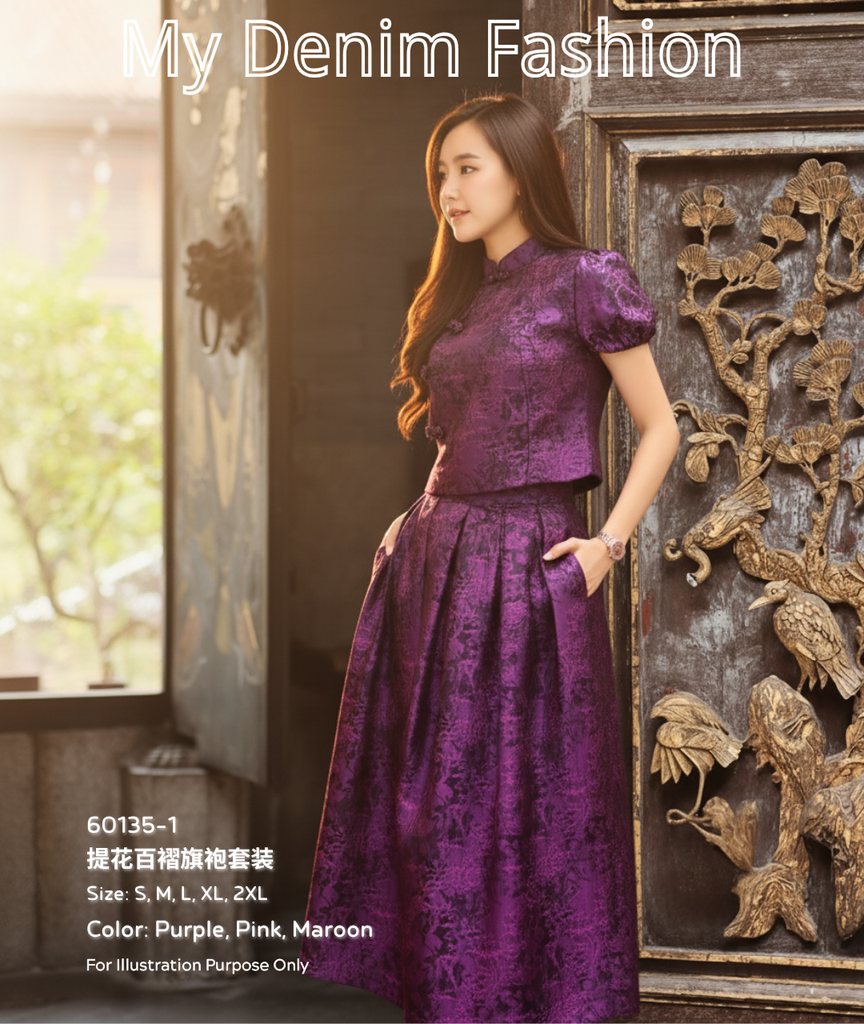 (Preorder)Premium Jacquard Pleated Cheongsam Set (预购)高品质提花百褶旗袍套装 (ME.39) 60135-1