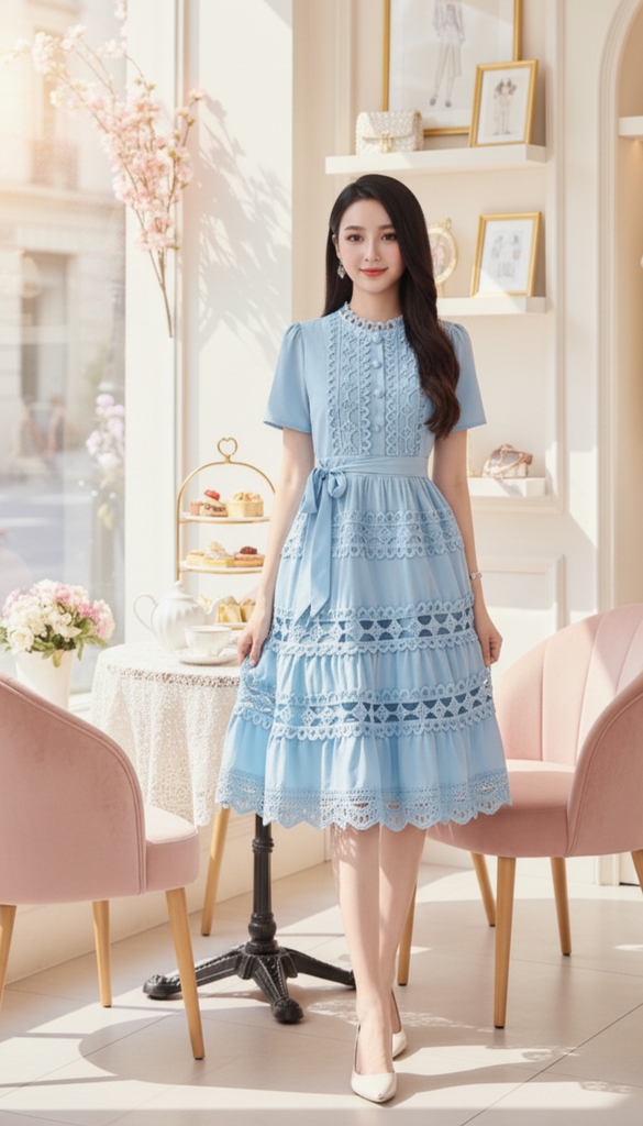 Premium Lace Trim Tiered Dress - Elegant & Refined | Melissa Collection –  My Denim Fashion