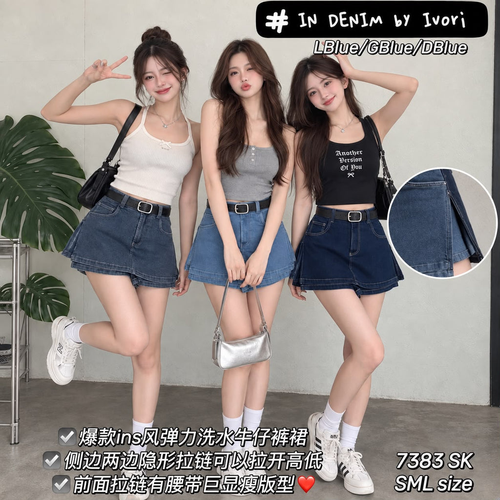 (Preorder)Viral Ins-Style Denim Skort (预购)爆款INS风弹力洗水牛仔裤裙 (IV.5) 7383