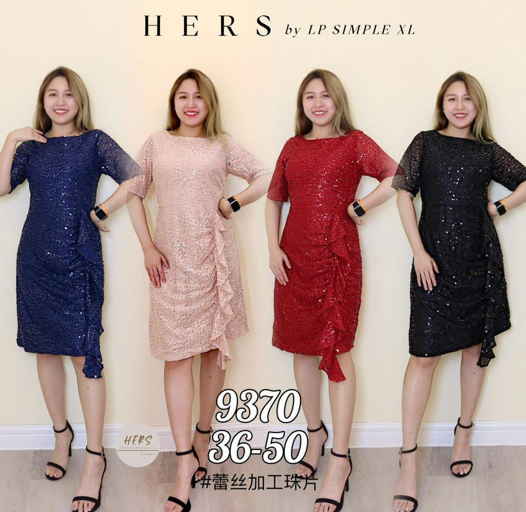 Premium Plus Size Sequin Lace Dinner Dress 高品大码蕾丝加亮片短款小礼服 (LP) T-WY9370