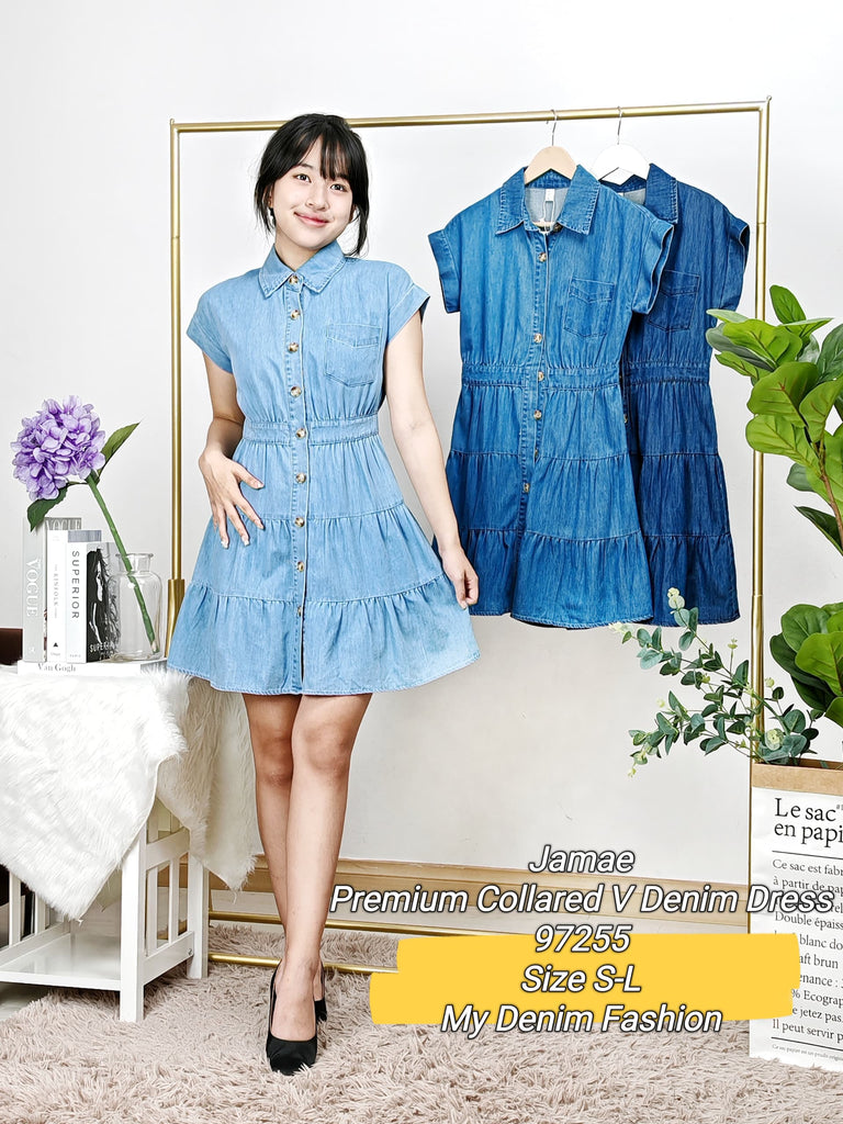 Premium Collared V Denim Dress 高品甜美A字牛仔连身裙 (JA.) 97255