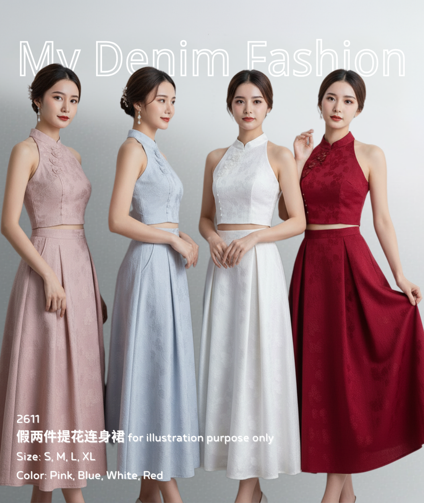 Premium Halter Neck Jacquard Cheongsam Set高品质削肩提花旗袍套装 (CH) 2611