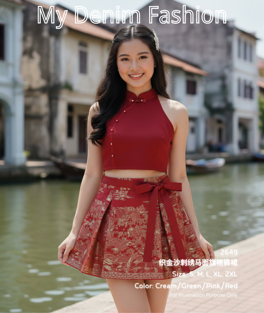 (Preorder)Premium Ma Mian Skort (预购)织金沙刺绣马面旗袍裤裙 (CH) 2649