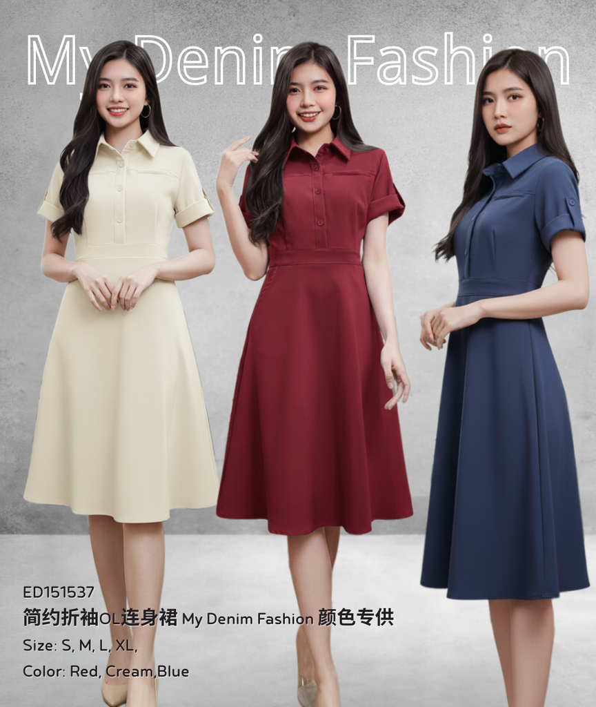 Premium Minimalist OL Dress 高品质简约折袖OL连身裙 (LA.5) ED151537