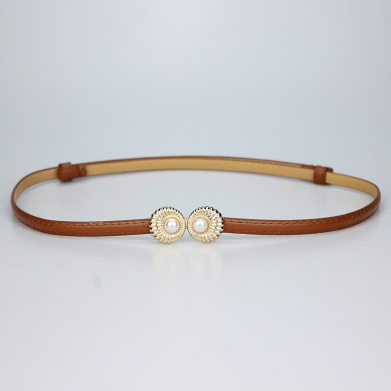 Fashion Sunflower Skinny Belt 法式太阳花珍珠对扣细腰带 BE053