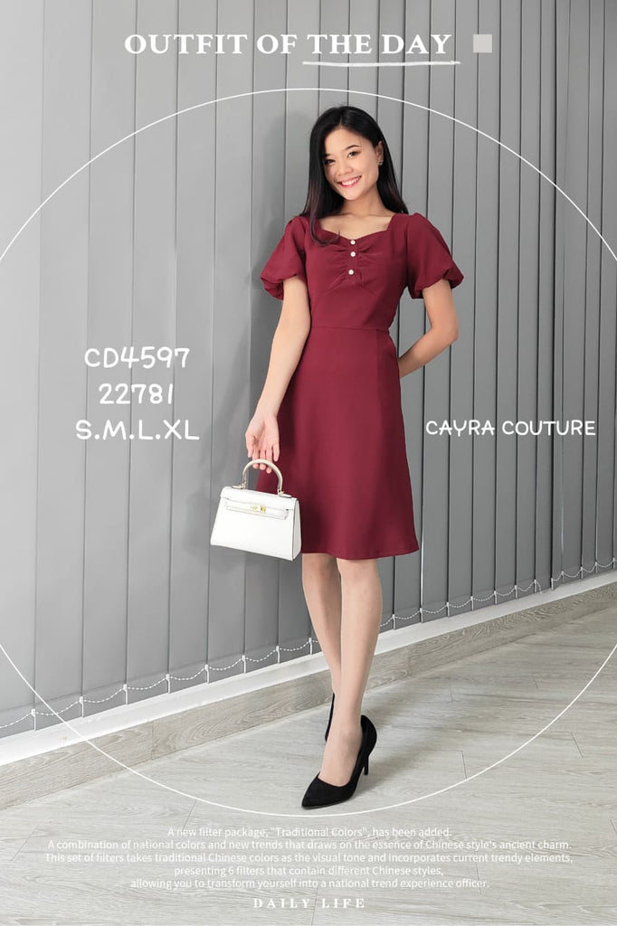 Premium OL Dress 减龄爱心领蓬蓬袖OL连身裙(CR.4) CD4597/22781