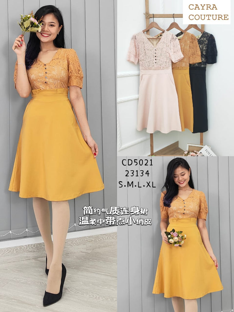 Premium OL Dress 蕾丝半透袖拼接OL连衣裙 (CR.4) CD5021/23134