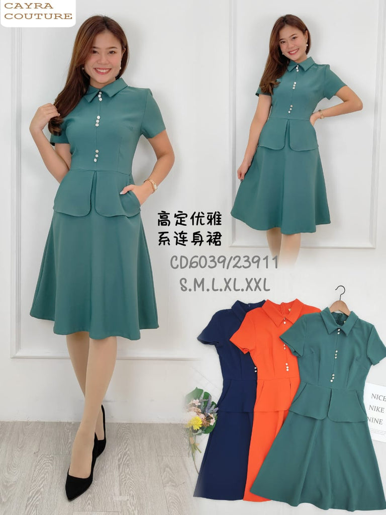 (Promo Price) Premium Collared V Neck OL Dress 高品优雅翻V领纯色OL连身裙 (CR) CD6039/23911