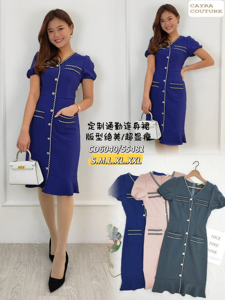 (Promo Price) Premium V Neck Short Sleeve OL Dress 高品绝美通勤涤纶OL连衣裙 (CR) CD6040/55481