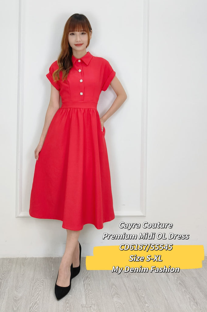 Premium Midi OL Dress 高品优雅纯色翻V领OL连身裙 (CR.4) CD6187/55545