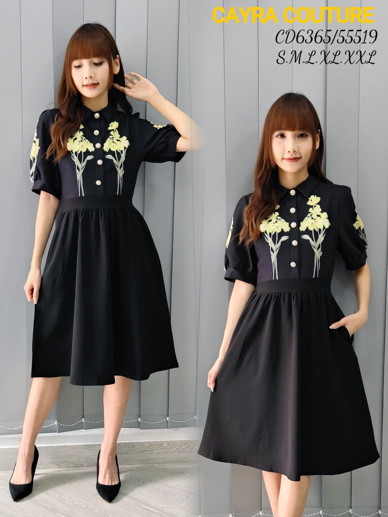 Premium Floral Print OL Dress 高品赫本风印花翻领OL连身裙 (CR.4) CD6365/55519