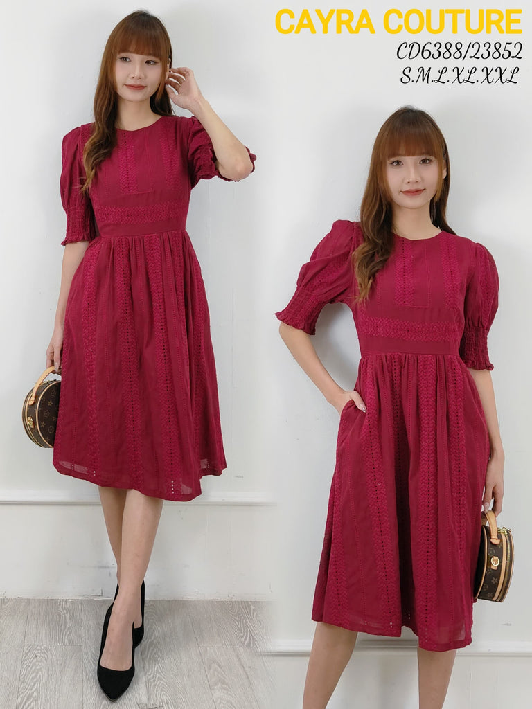 (New Arrival Promo) Premium Eyelet Embroidery OL Dress 高品宫廷风镂空刺绣OL连衣裙 (CR.3) CD6388/23852