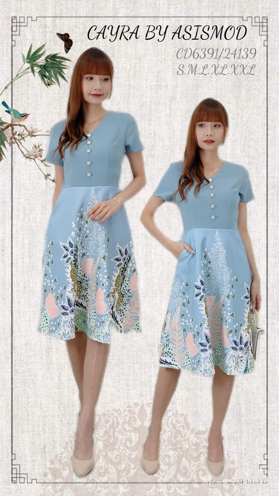 Premium V Neck Batik OL Dress 高品涤纶V领巴迪短袖OL连衣裙 (CR.4) CD6391/24139