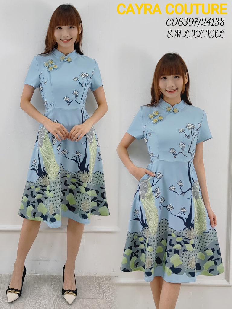 Premium Chinese Floral Print Cheongsam 高品新中式印花盘扣旗袍连衣裙 (CR.3) CD6397/24138