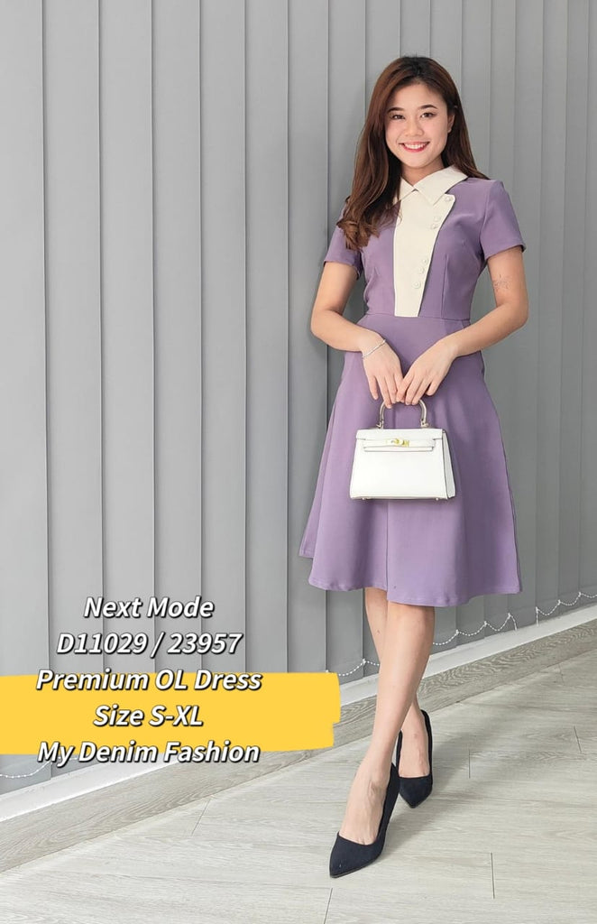 Premium OL Dress 气质珍珠扣翻领OL连身裙 (NM.4) D11029/23957