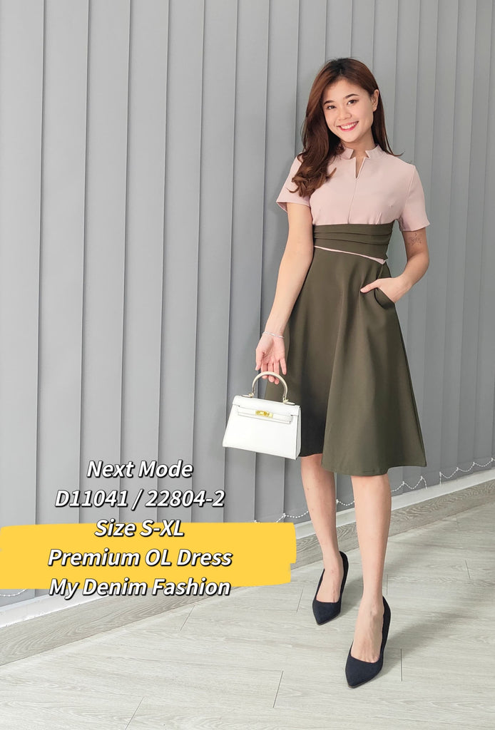 Premium OL Dress 独特领口拼色OL连身裙 (NM.4) D11041/22804-2