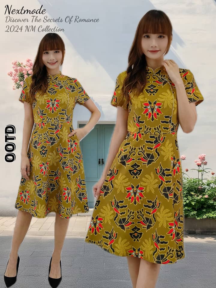 Premium Floral Print OL Dress 高品涤纶高领印花短袖OL连身裙 (NM.4) D12033/60148