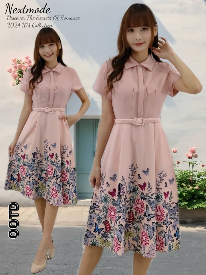 Premium Floral Print OL Dress 高品涤纶印花短袖翻V领OL连衣裙 (NM.4) D12037/60307