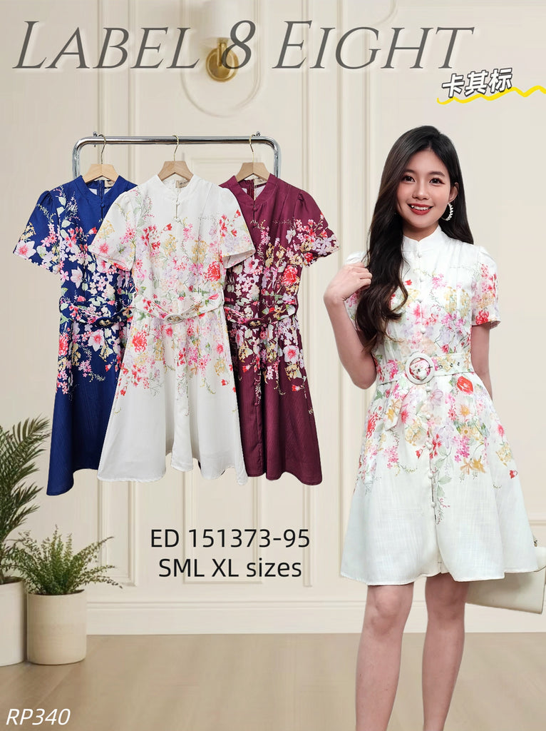 Premium Floral Print OL Dress 高品涤纶短袖高领印花OL连衣裙 (LA.3) ED151373