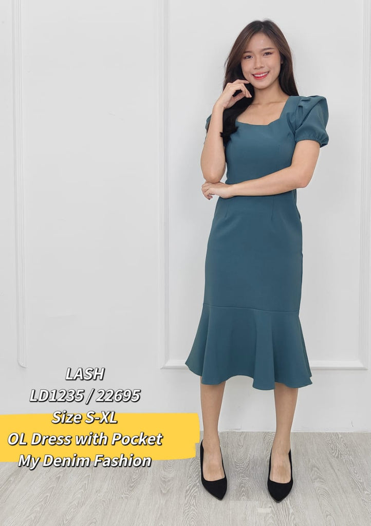 Premium OL Dress 极简方领荷叶边OL连身裙 (LH.5) LD1235/22695