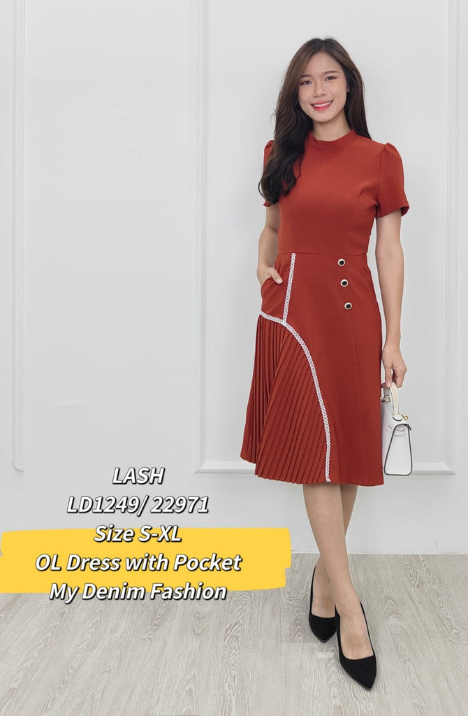 Premium OL Dress 端庄高领小百褶OL连身裙  (LH.5) LD1249/22971
