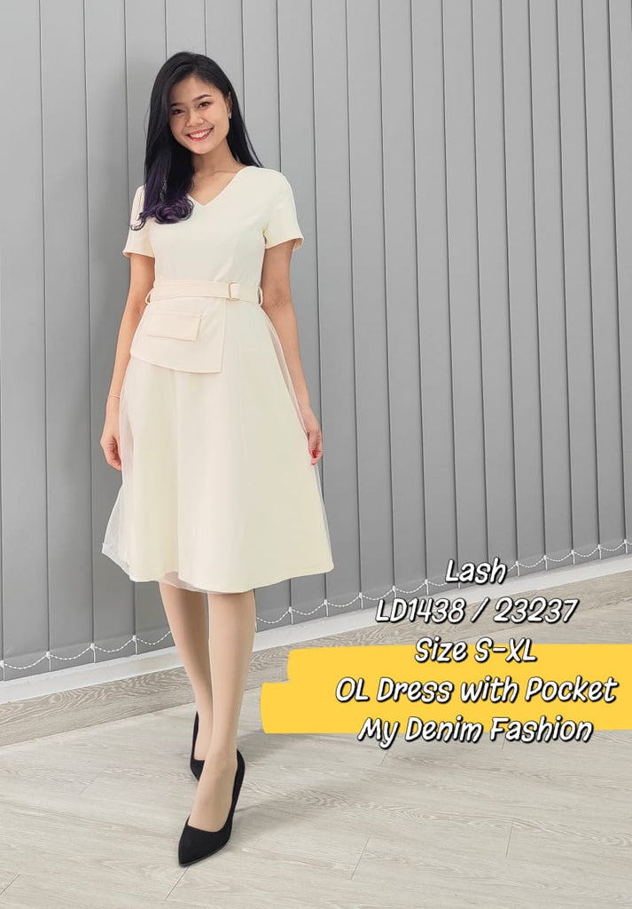Premium OL Dress 高雅V领网纱拼接OL连衣裙 (LH.5) LD1438/23137
