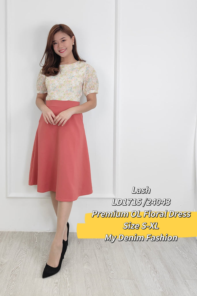 Premium OL Dress 彩色通花拼接OL连身裙 (LH.3) LD1715/24043