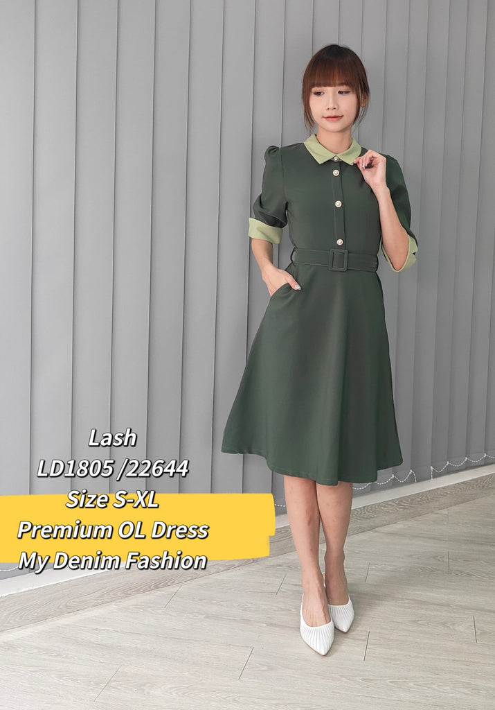 Premium OL Dress 淑女珍珠扣半袖OL连身裙 (LH.4) LD1805/22644
