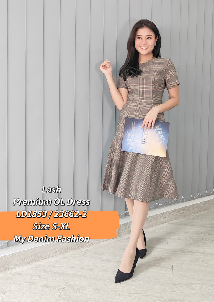 Premium OL Dress 弹力格纹圆领OL连身裙 (LH.4) LD1853/23662-2