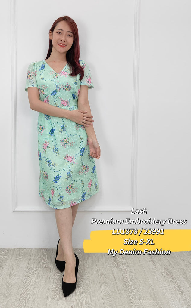 Premium OL Dress 优雅通花珍珠扣连身裙 (LH.4) LD1878/23991