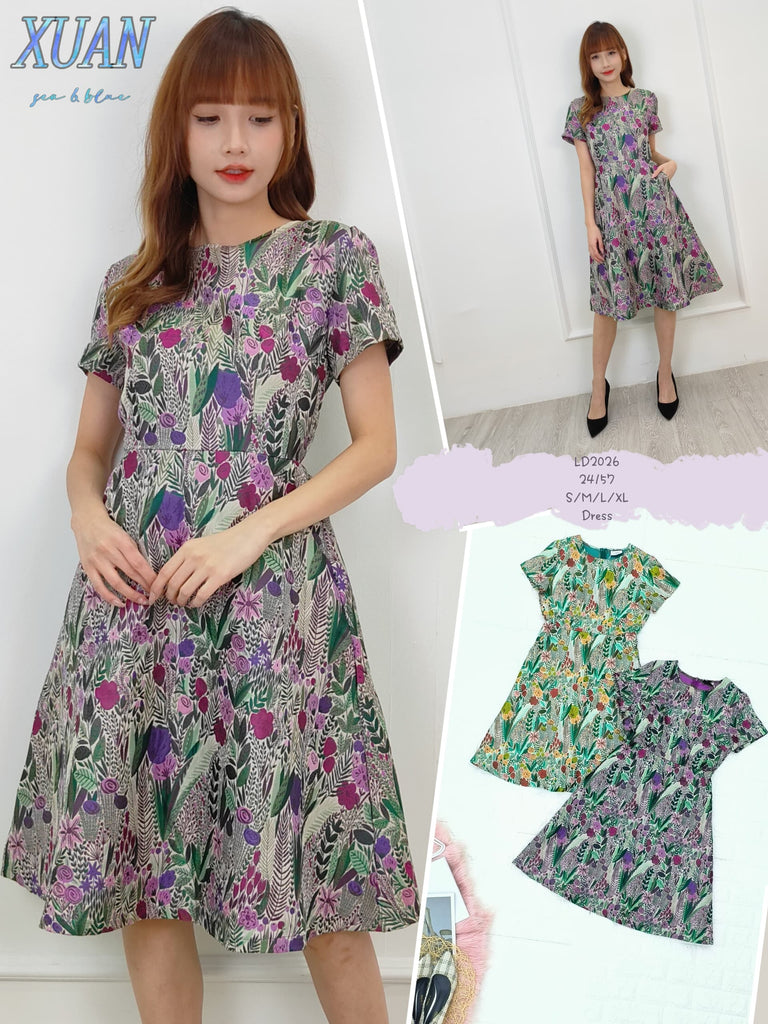 (Promo Price) Premium Floral Jacquard OL Dress 高品提花短袖圆领OL连衣裙 (LH) LD2026/24157