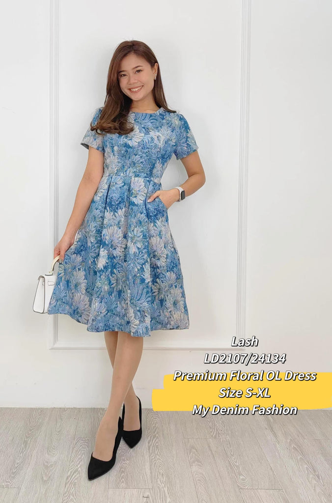 Premium Linen Floral OL Dress 高品麻布印花OL连衣裙 (LH.4) LD2107/24134