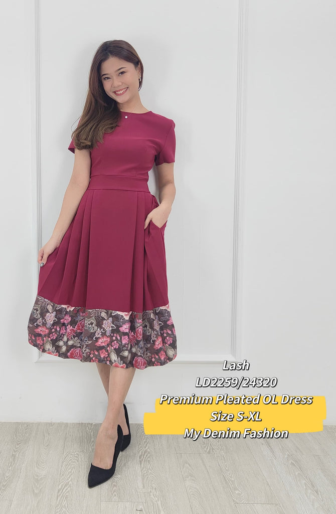 Premium Pleated Floral OL Dress 高品圆领下裙摆花OL连衣裙 (LH.4) LD2259/24320