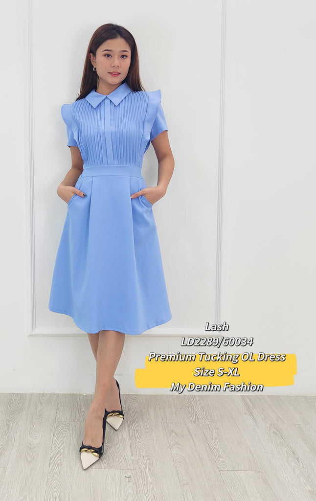 Premium Tucking OL Dress 高品翻V领短袖褶纹OL连衣裙 (LH.) LD2289/60034