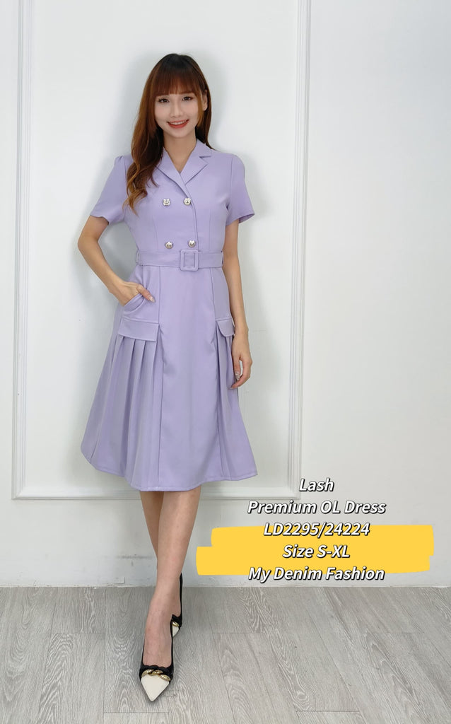 Premium Collared V OL Dress 高品涤纶V领短袖OL连衣裙 (LH.4) LD2295/24224