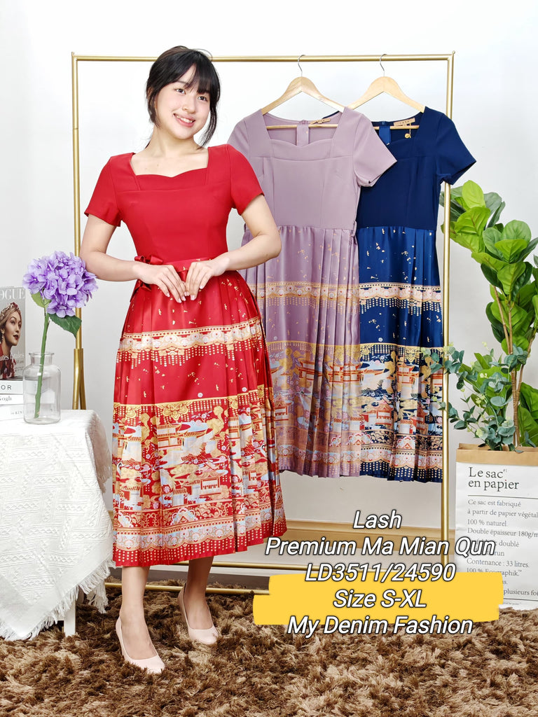 Premium Diamond Neck Ma Mian Cheongsam 高品新中式钻石领马面旗袍连衣裙 (LH.4) LD3511/24590