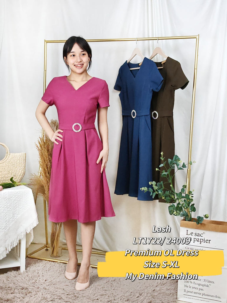 Premium OL Dress 纯色仿钻V领OL连身裙 (LH.4) LD1722/24009