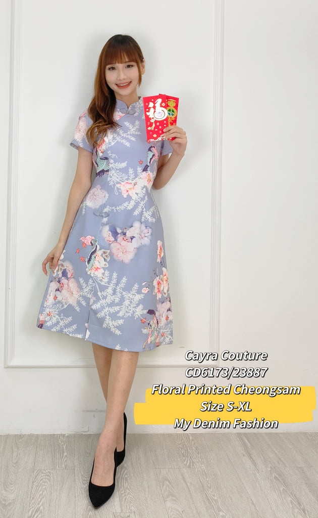 Premium Floral Print Cheongsam 优雅气质巴迪花色美OL连衣裙 (CR.4) CD6173/23887