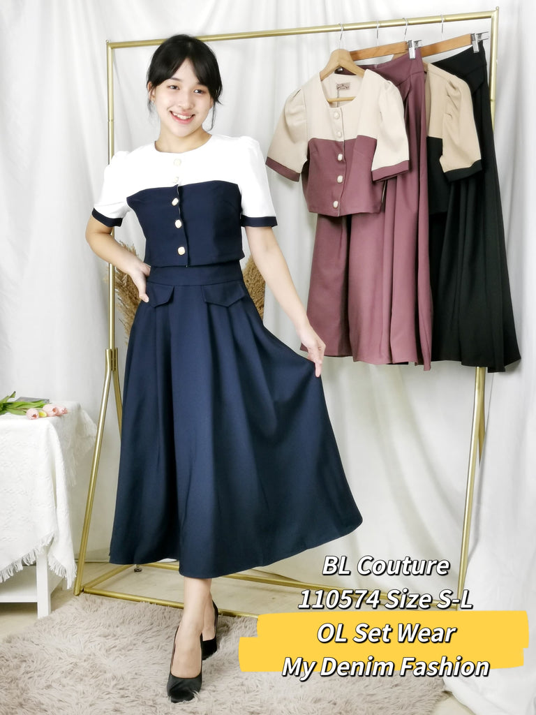 Premium Lady Set Wear 韩系极美拼色长裙套装 (BL) 110574